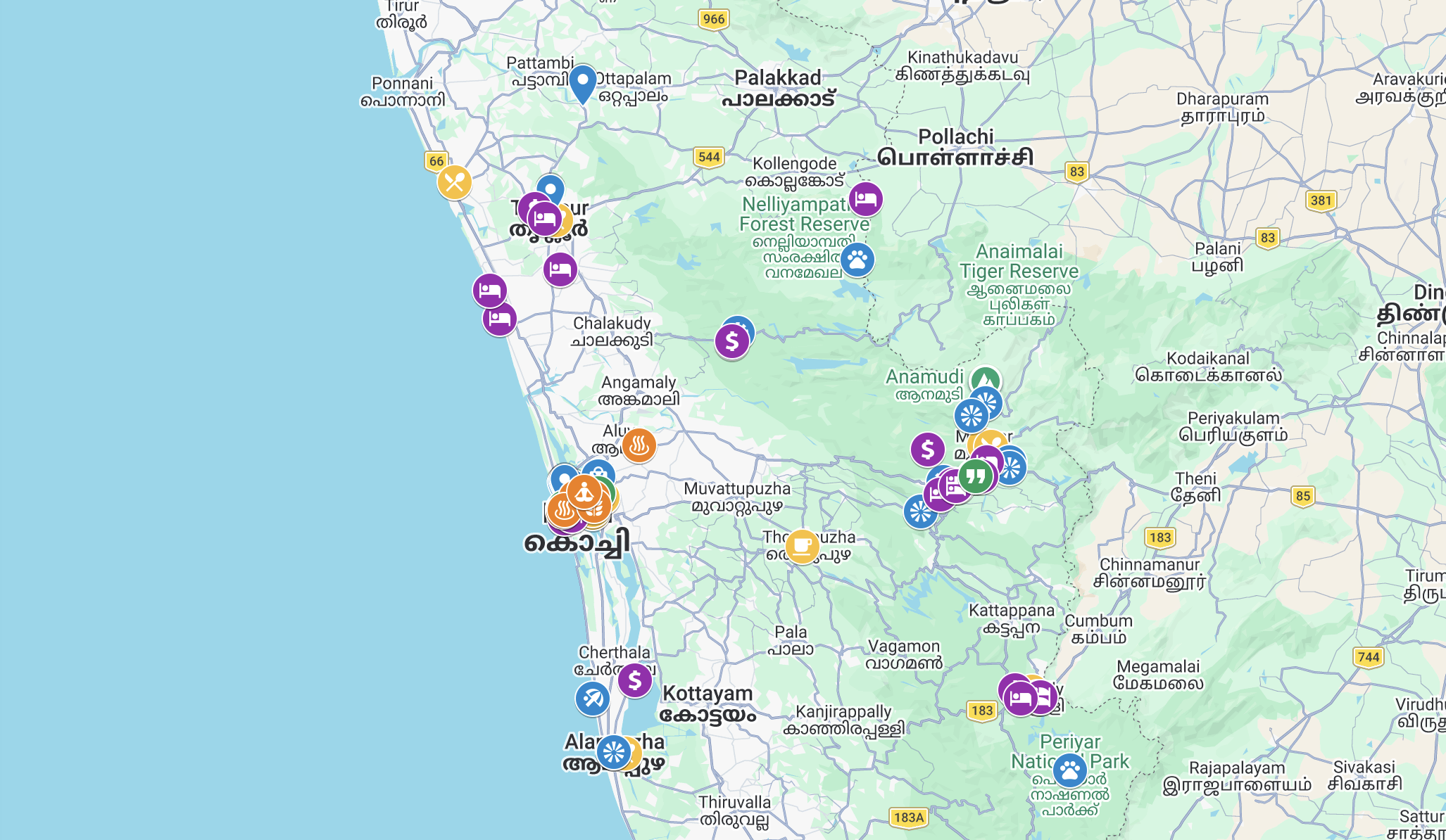 Kerala travel map preview