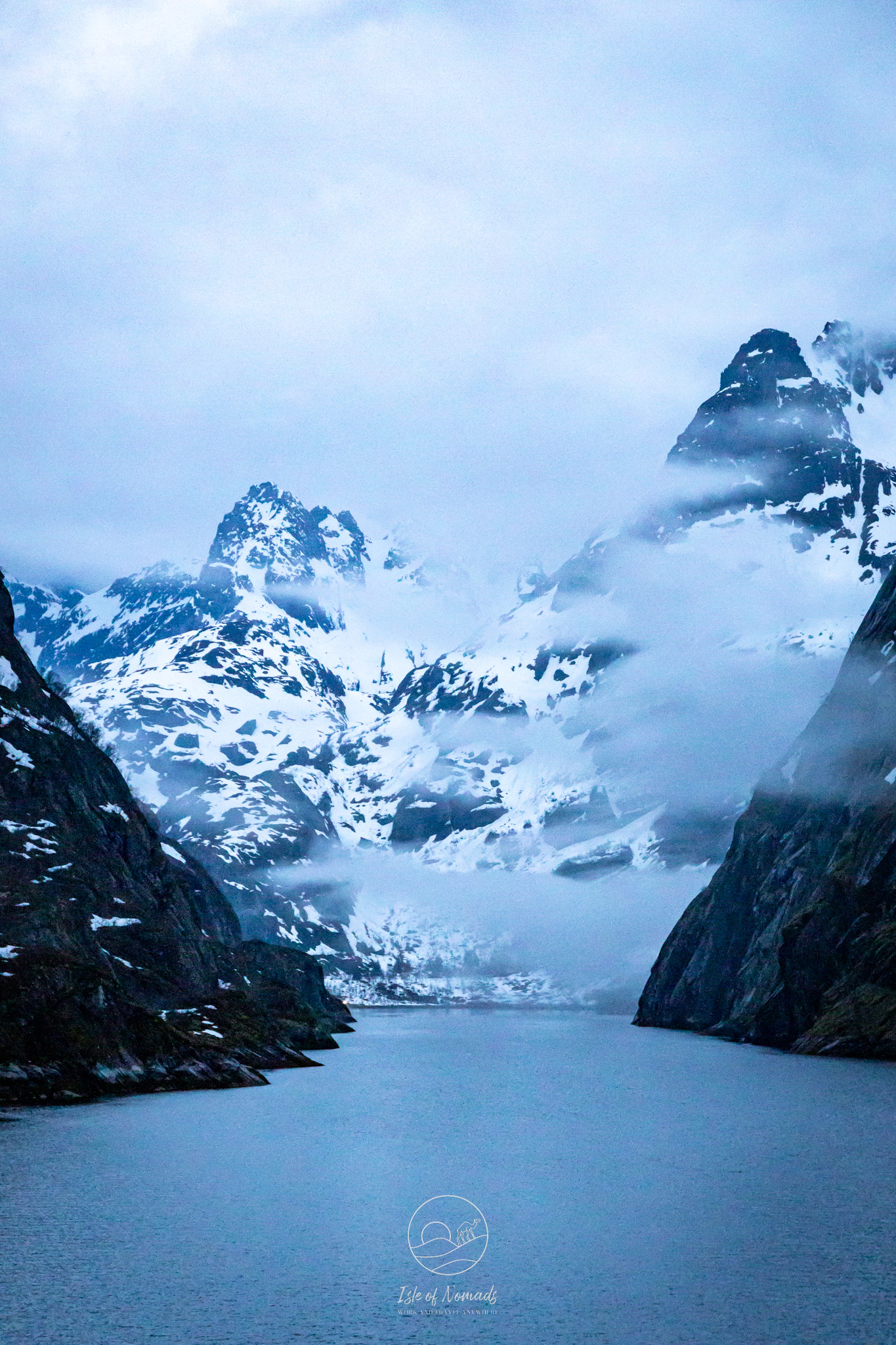 Trollfjord around midnight with the last light from the midnight sun