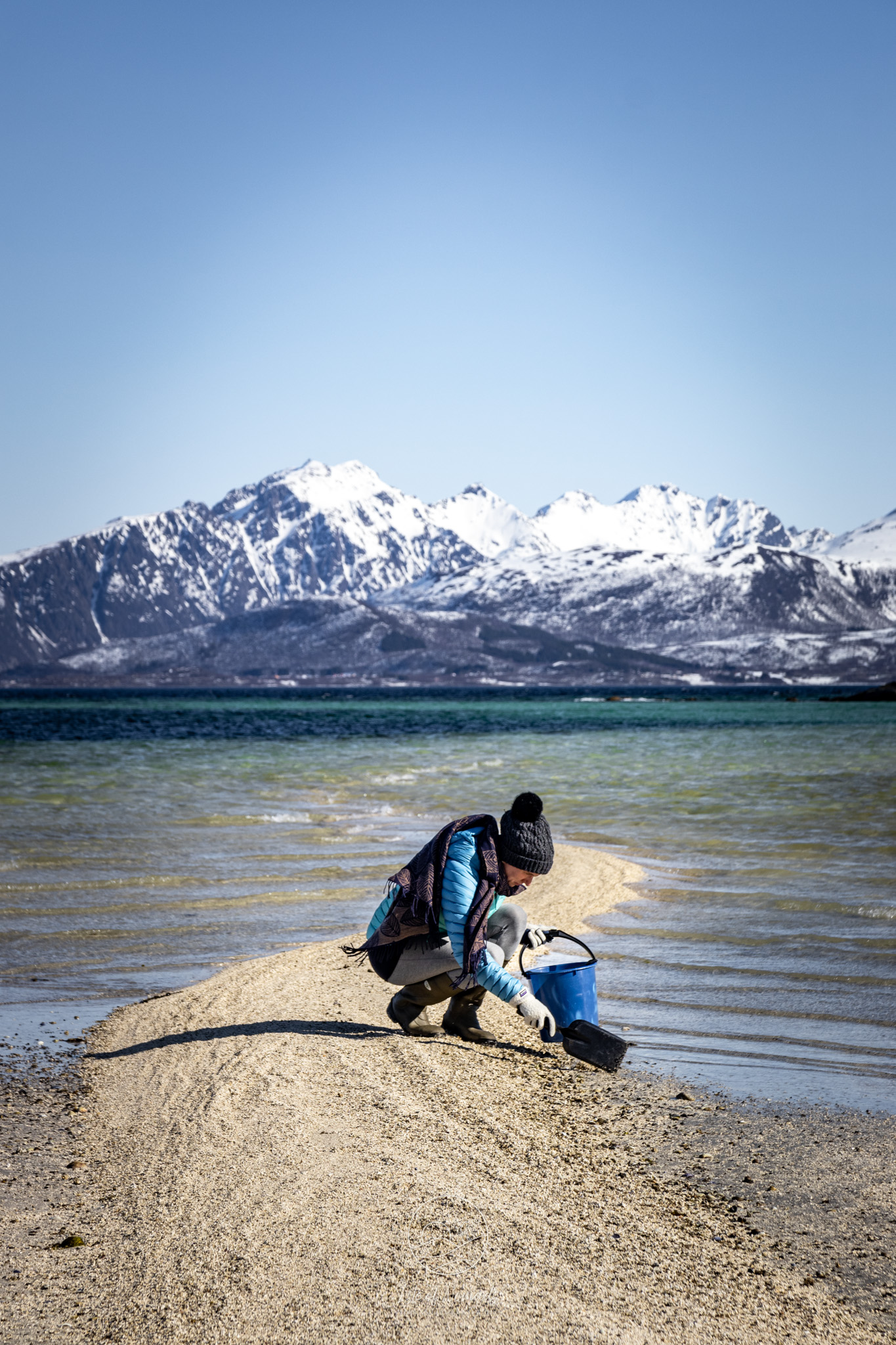 Me trying to forage for mussels on the beach next to our cottage