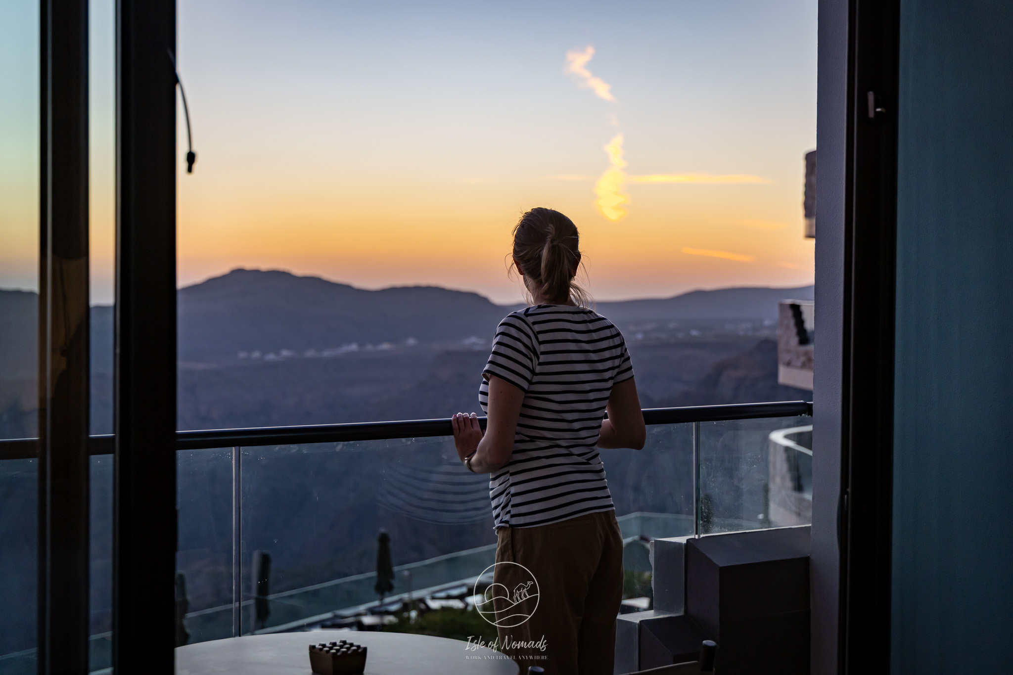 Laura on our balcony at Indigo hotel in Jabal Shams