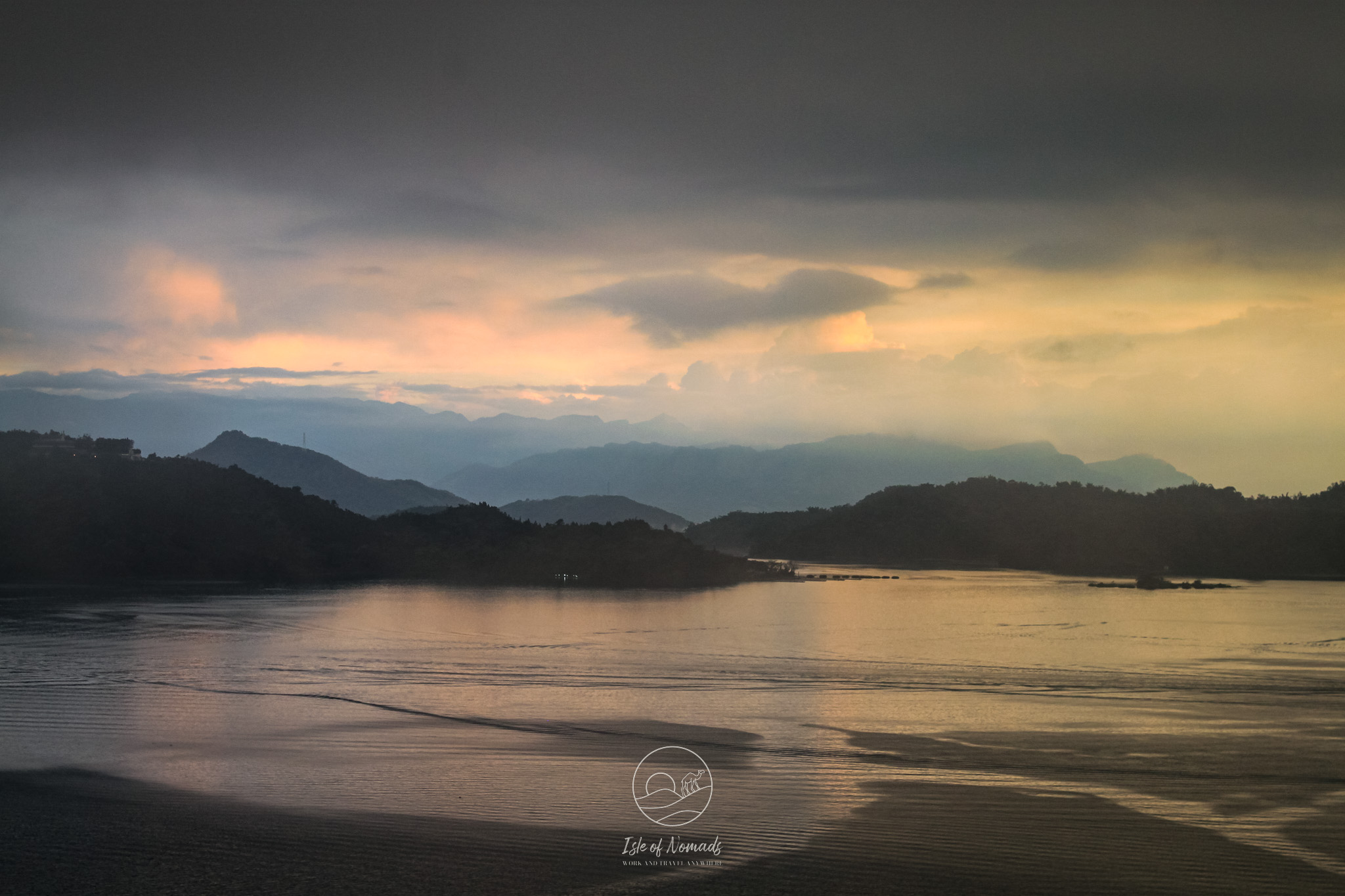 Misty sunset view of Sun Moon Lake