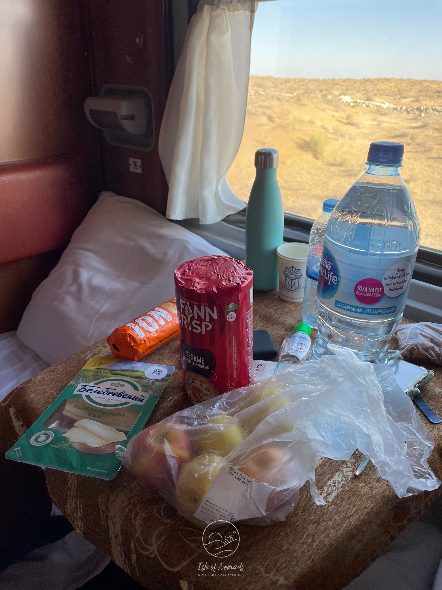 The supplies we bought for the 15h train journey from Tashkent to Khiva