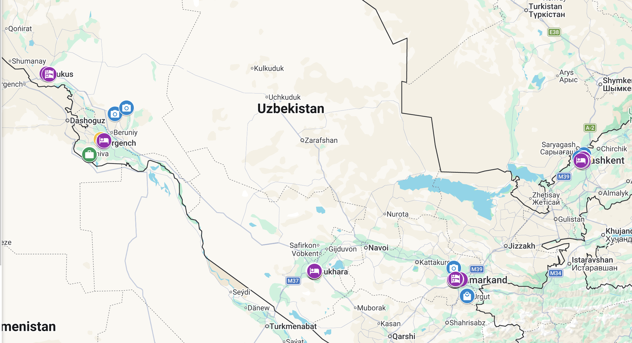Uzbekistan travel map preview